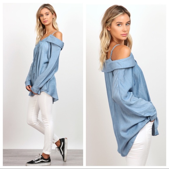 Blu Bayou Off Shoulder Button Down Shirt - Picture 5 of 5
